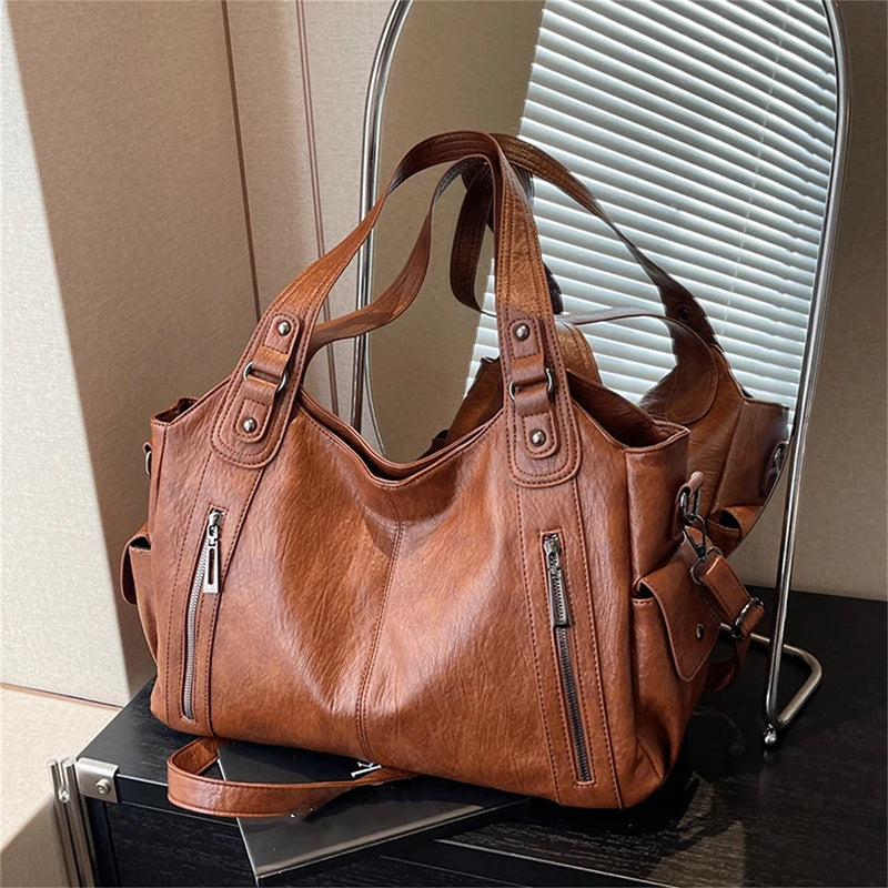 Women's PU Leather Shoulder Bag – Multi-Compartment Crossbody Handbag