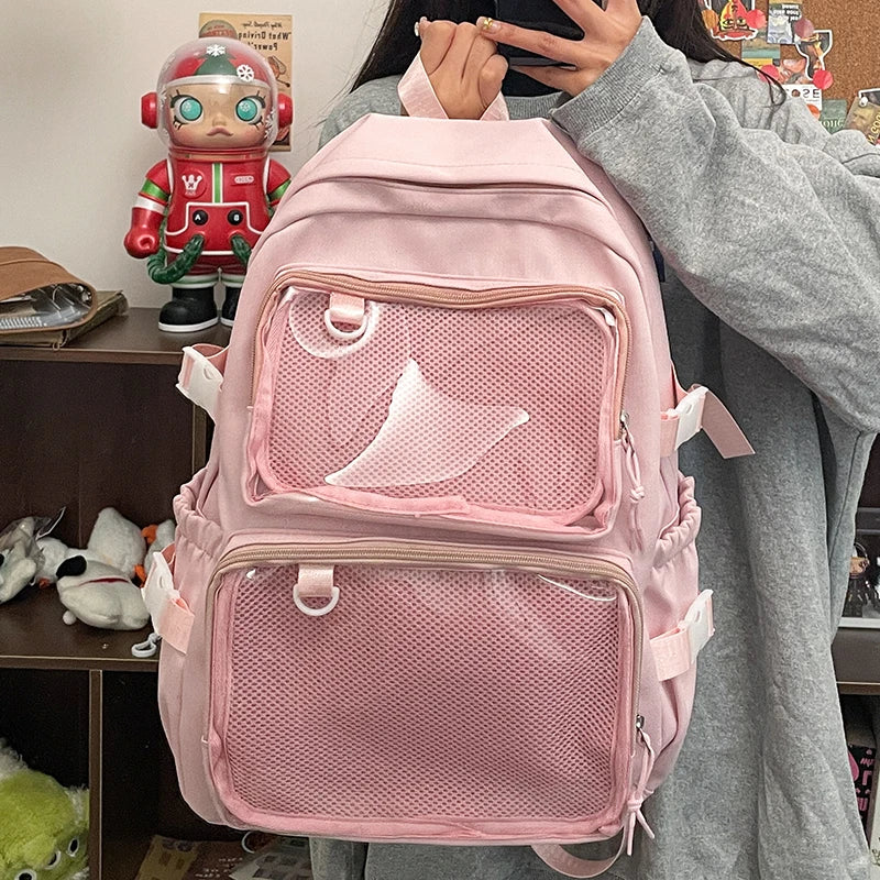 Transparent Ita Backpack – Large Capacity Japanese Style School Bag for Women