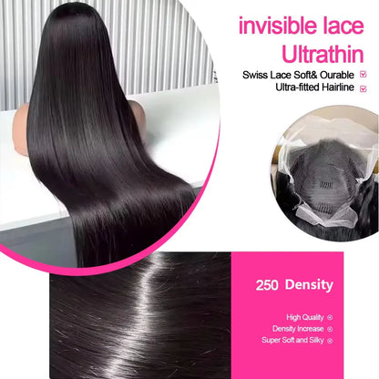HD Lace Front Wig Human Hair 200% 250% Density Brazilian Straight