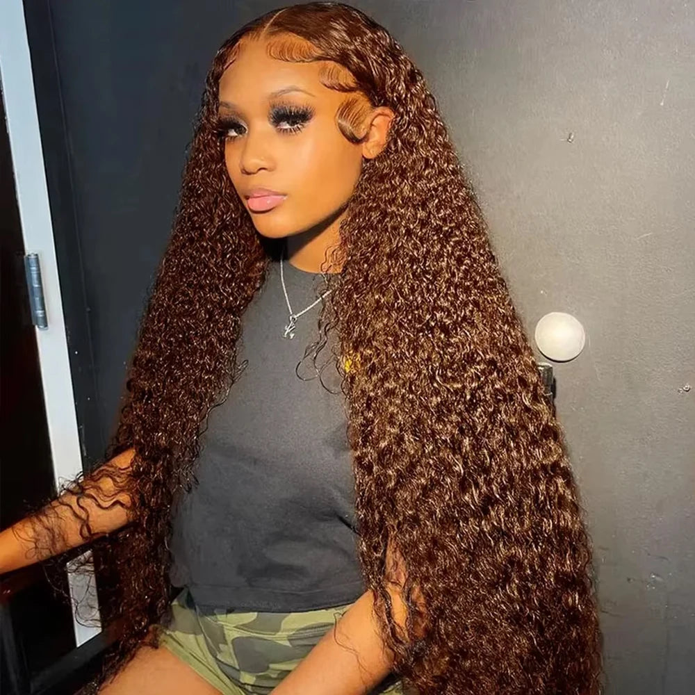 13x4 HD Lace Front Wig Deep Wave Chocolate Brown Human Hair