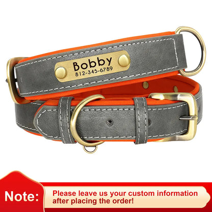 Personalized Leather Dog Collar with Engraved Nameplate