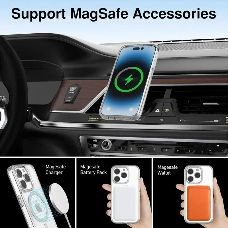 Original Magnetic Clear Case Iphone 17 Air 16 15 14 13 12 11 Pro Max Mini Funda Magsafe Silicone