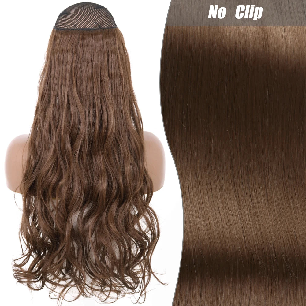 No Clips Natural Hair Extension Synthatic Artificial Long Straight Hairpiece Blonde Black Mixed