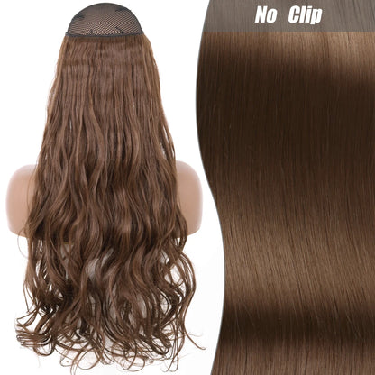 No Clips Natural Hair Extension Synthatic Artificial Long Straight Hairpiece Blonde Black Mixed