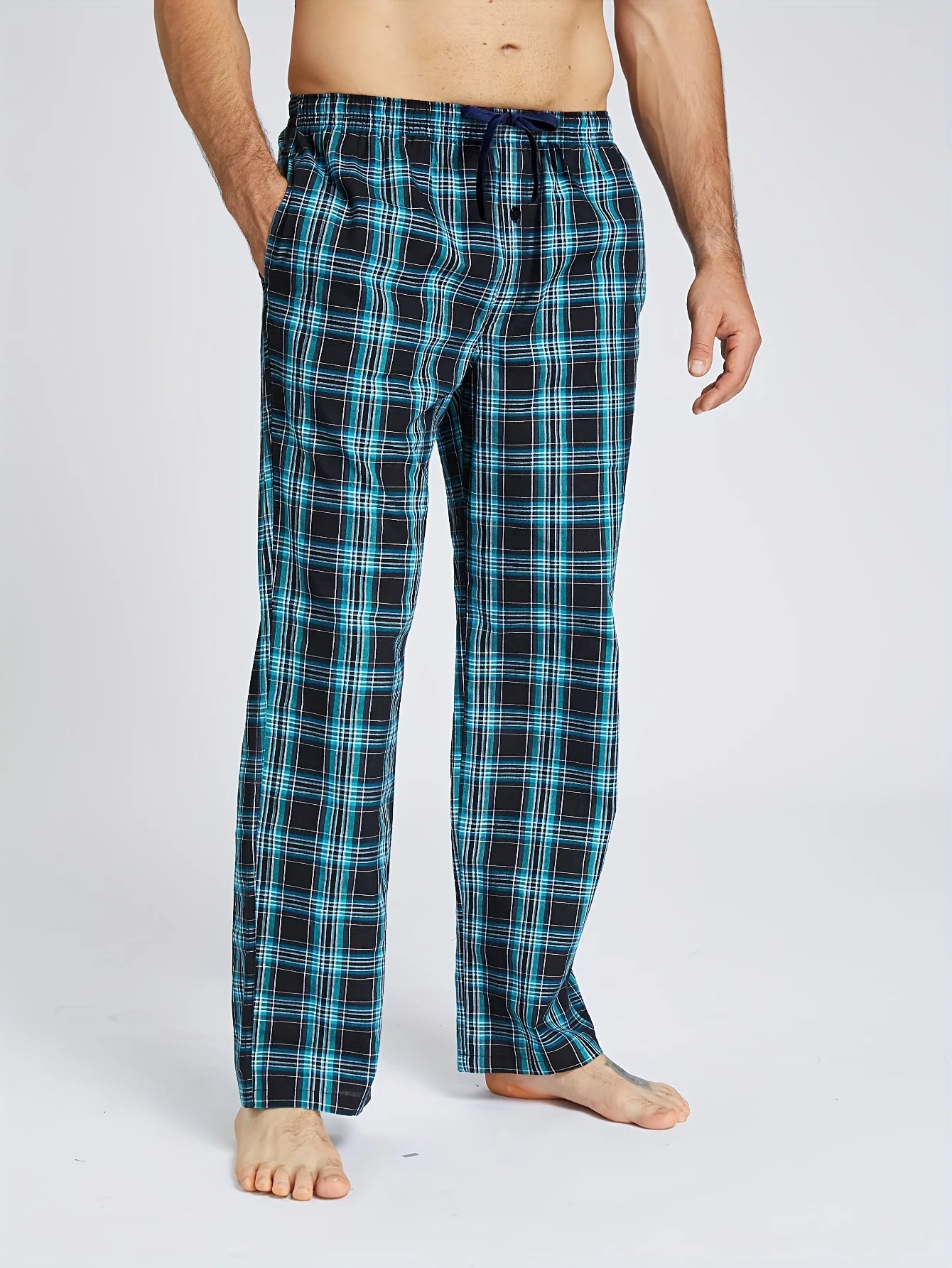 Men's Checked Cotton Pajama Pants with Pockets