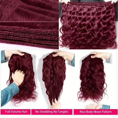 99j Burgundy Body Wave Bundles 3 4 Bundle Colored Wine Red 100 Unprocessed Human Hair 16a Raw