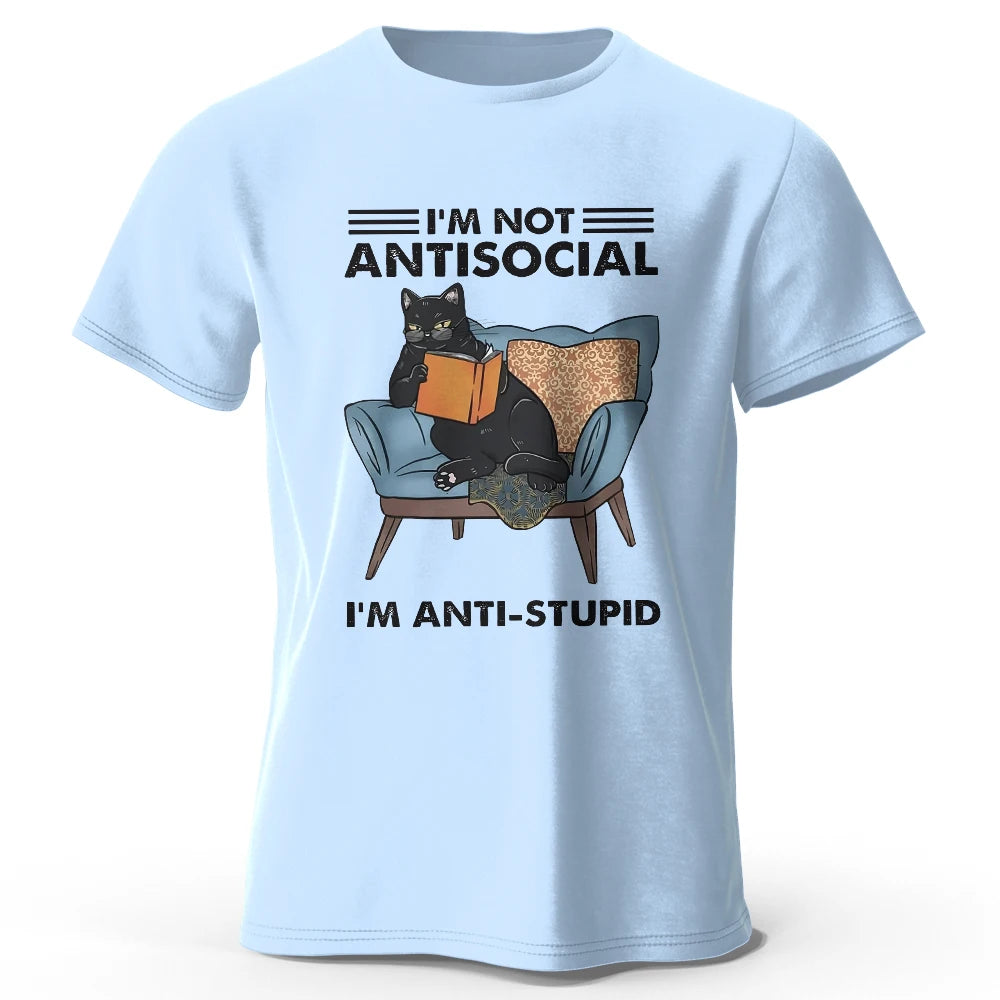 I Am Not Anti Social Funny Cat Graphic T Shirt Oversized Cotton Tee