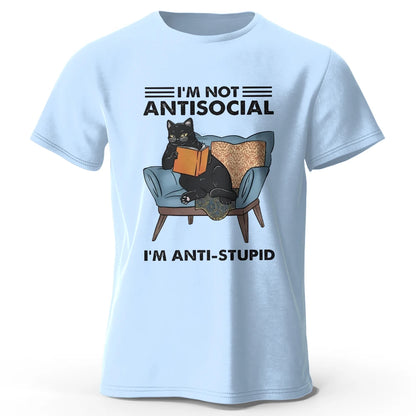 I Am Not Anti Social Funny Cat Graphic T Shirt Oversized Cotton Tee