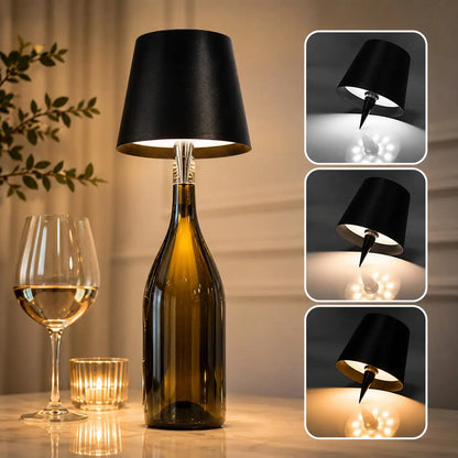 Rechargeable Wireless Led Wine Bottle Lamp Touch Dimming 3 Color Modes Cordless Lampshade Stopper