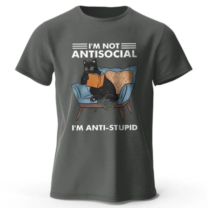 I Am Not Anti Social Funny Cat Graphic T Shirt Oversized Cotton Tee