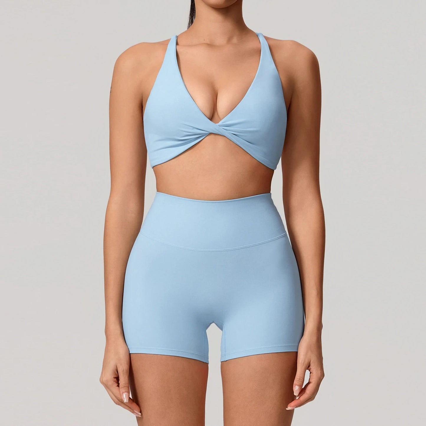 Women's 2-Piece Yoga Set – Long Sleeve Crop Top & Shorts