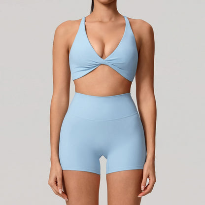 Women's 2-Piece Yoga Set – Long Sleeve Crop Top & Shorts