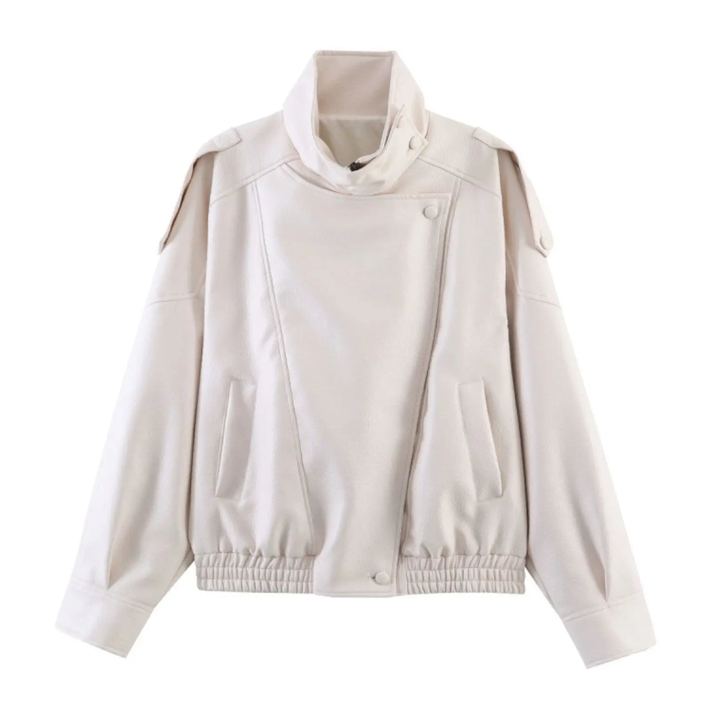 Women's Oversized Faux Leather Jacket – Asymmetric Button Loose Coat