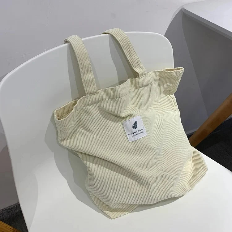 Corduroy Tote Bag for Women – Soft Reusable Shoulder Shopper Bag