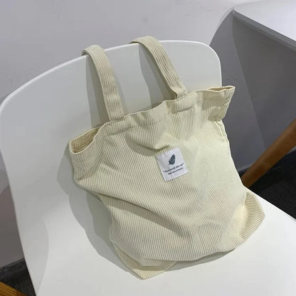 Corduroy Tote Bag for Women – Soft Reusable Shoulder Shopper Bag