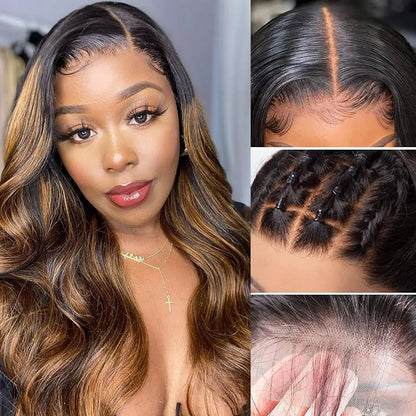 Ombre Highlight Body Wave Lace Front Wig - Human Hair