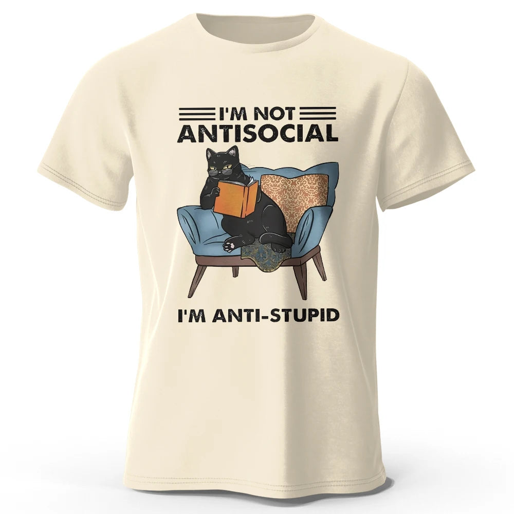 I Am Not Anti Social Funny Cat Graphic T Shirt Oversized Cotton Tee