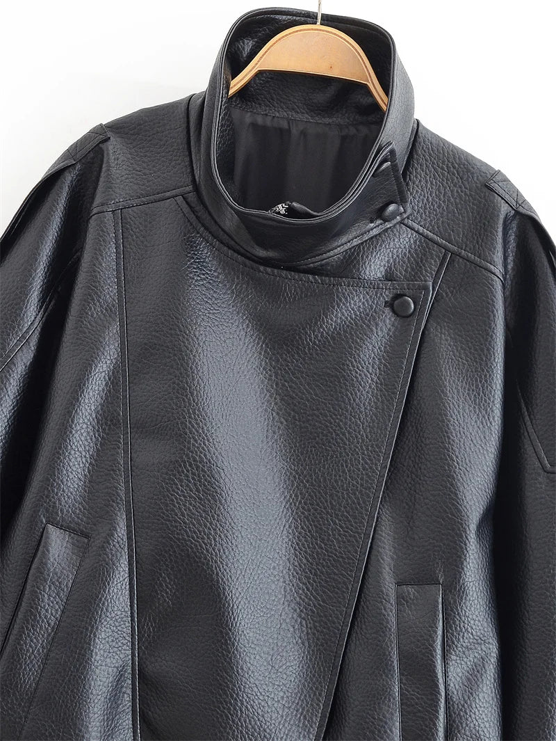 Women's Faux Leather Motorcycle Jacket Long Sleeve