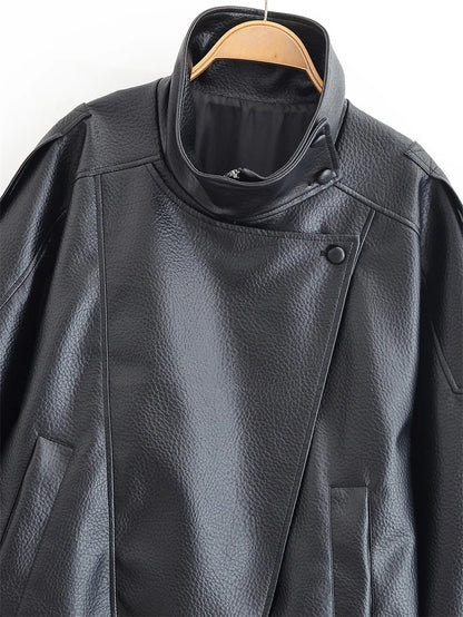Women's Faux Leather Motorcycle Jacket Long Sleeve