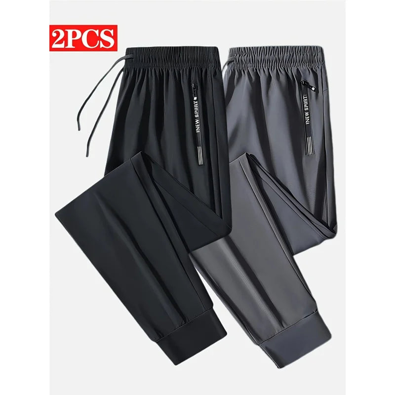 2-Pack Men's Jogger Pants – Stretch Quick-Dry Sweatpants with Zip Pockets