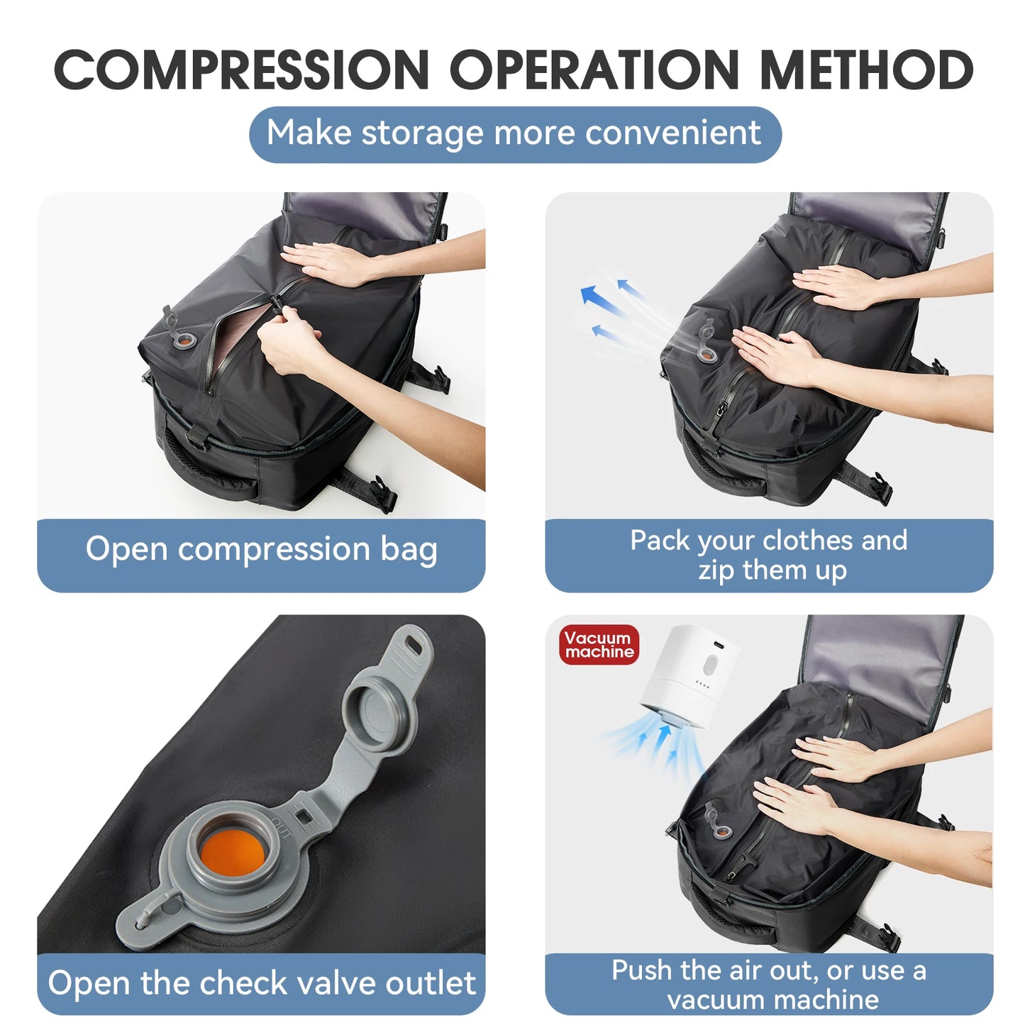 Vacuum Compression Travel Backpack – Large Capacity Expandable Laptop Bag for Men & Women