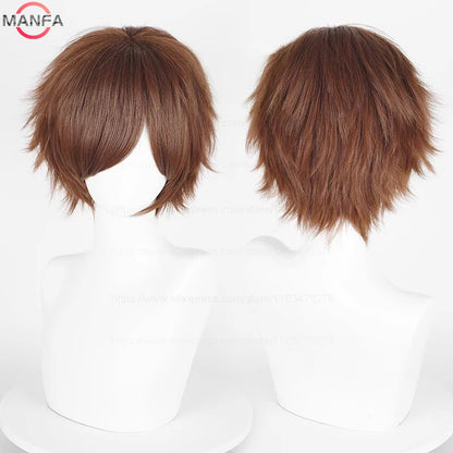Anime 30cm Short Straight Cosplay Wig Black White Green Brown Purple Blue Gray Red Gold Man Women