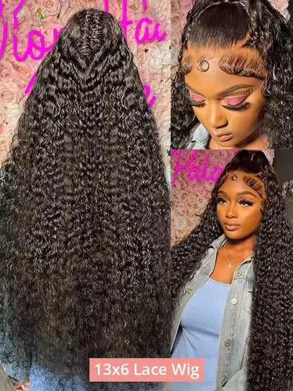 250 Density 13x6 Hd Lace Frontal Wig Deep Wave Curly Raw Human Hair Preplucked Water Front Wigs