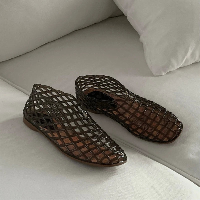 Women's Hollow Jelly Flat Sandals – Anti-Slip Summer Shoes