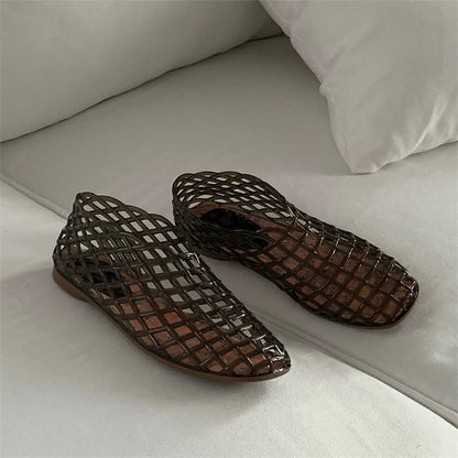 Women's Hollow Jelly Flat Sandals – Anti-Slip Summer Shoes
