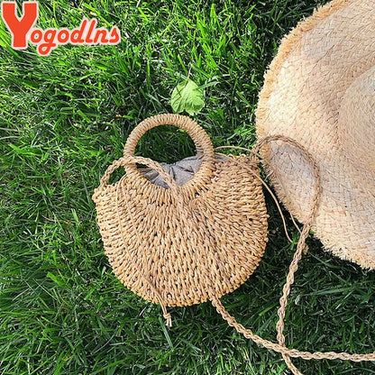 Handmade Half-Round Rattan Woven Straw Crossbody Bag for Women