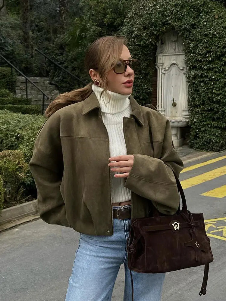 Women's Oversized Suede Texture Batwing Coat