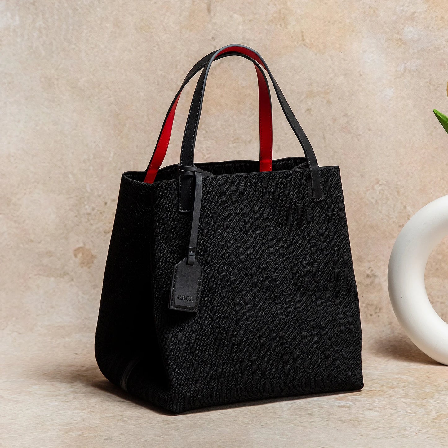 Large Capacity Tote Bag – Monogram Knitted Shoulder Bag for Women