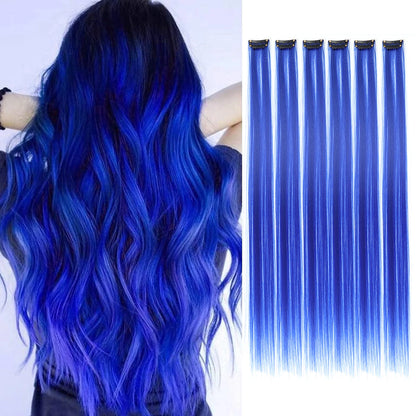 Clip Hair Extensions 6pcs Pack Colored Party Highlights 22 Inches Multi-Colors Straight Hair