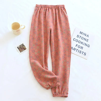 Women's Cotton Crepe Pajama Pants – Loose Floral Print Lounge Bottoms