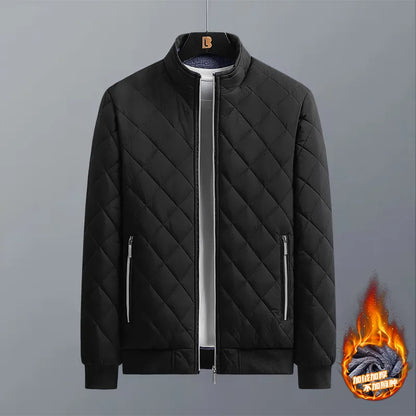 Men's Fleece-Lined Bomber Jacket – Diamond Quilted Slim Fit