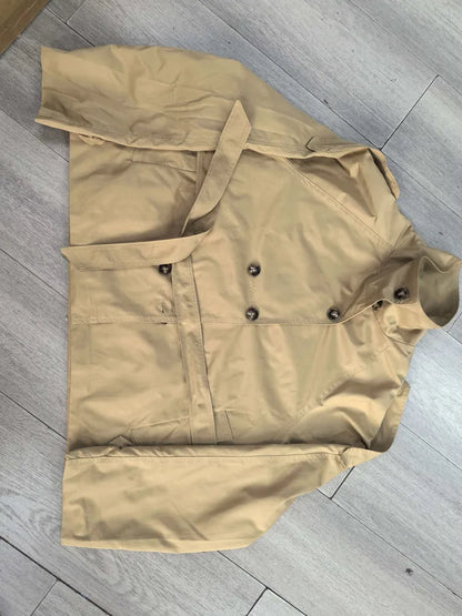 Cropped Trench Coat for Women – Belted Double Breasted