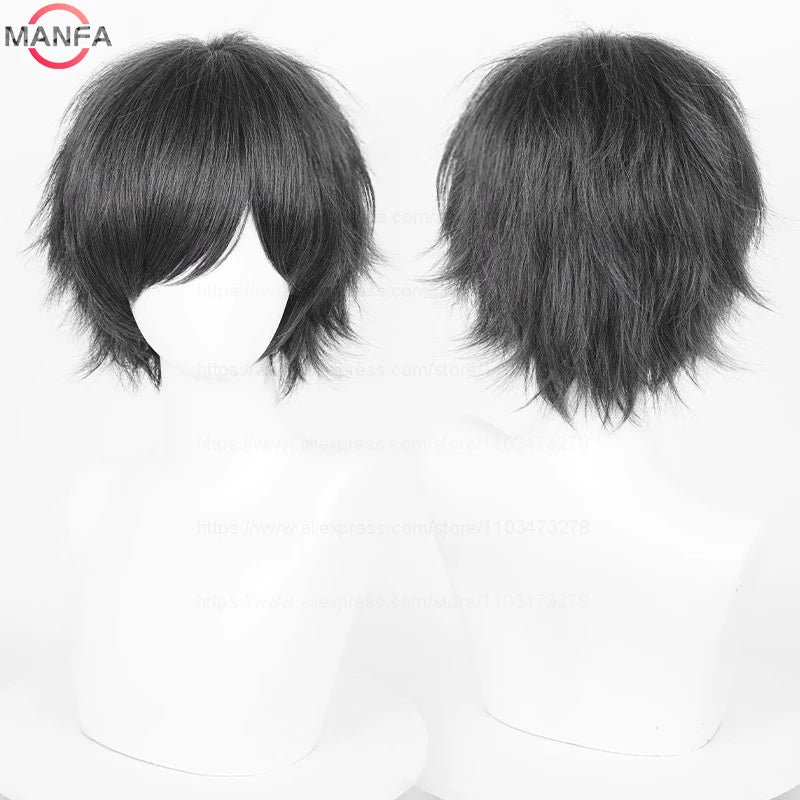 Anime 30cm Short Straight Cosplay Wig Black White Green Brown Purple Blue Gray Red Gold Man Women