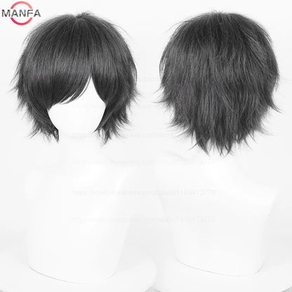 Anime 30cm Short Straight Cosplay Wig Black White Green Brown Purple Blue Gray Red Gold Man Women