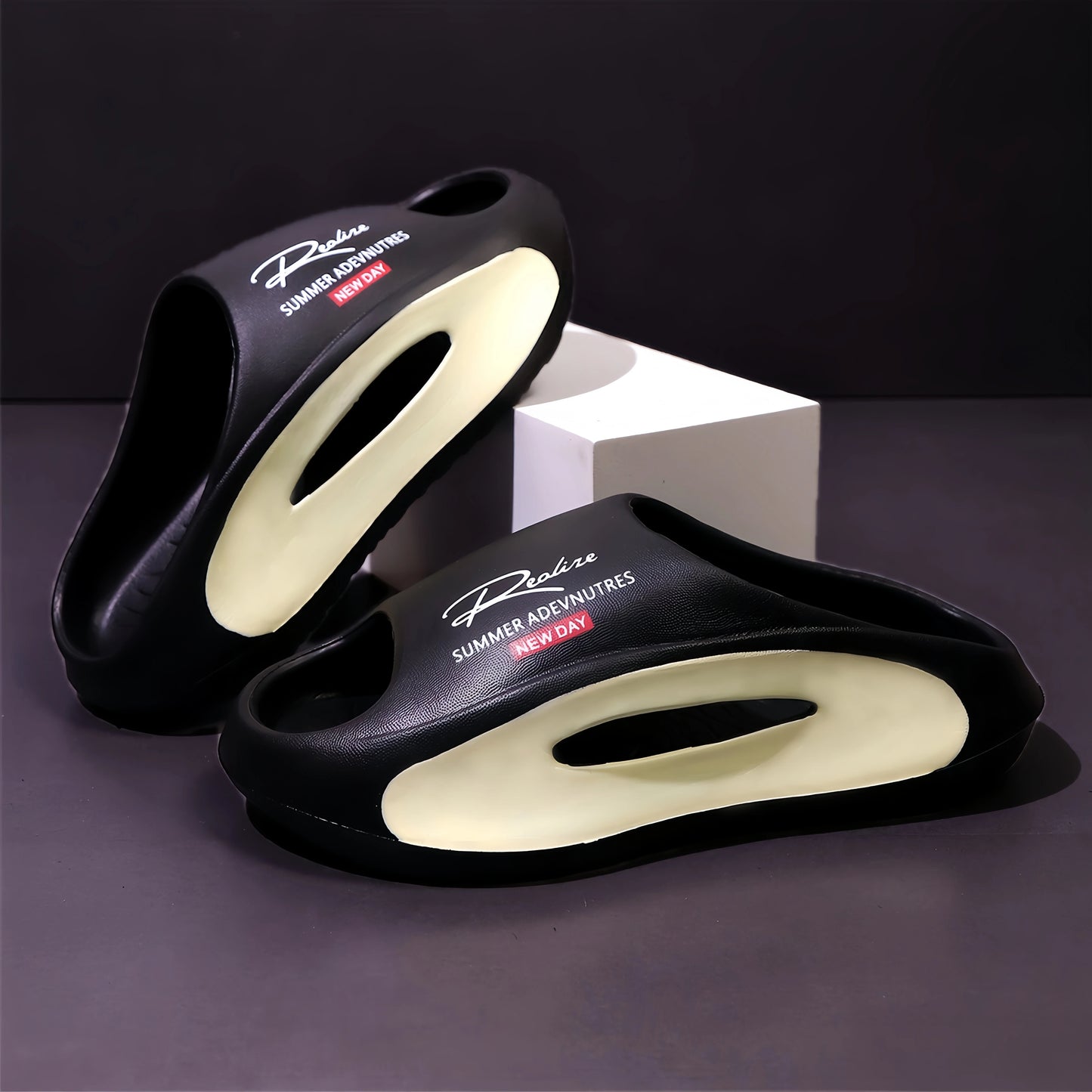 Men's Lightweight EVA Slides – Trendy Cut-Out Design Sandals