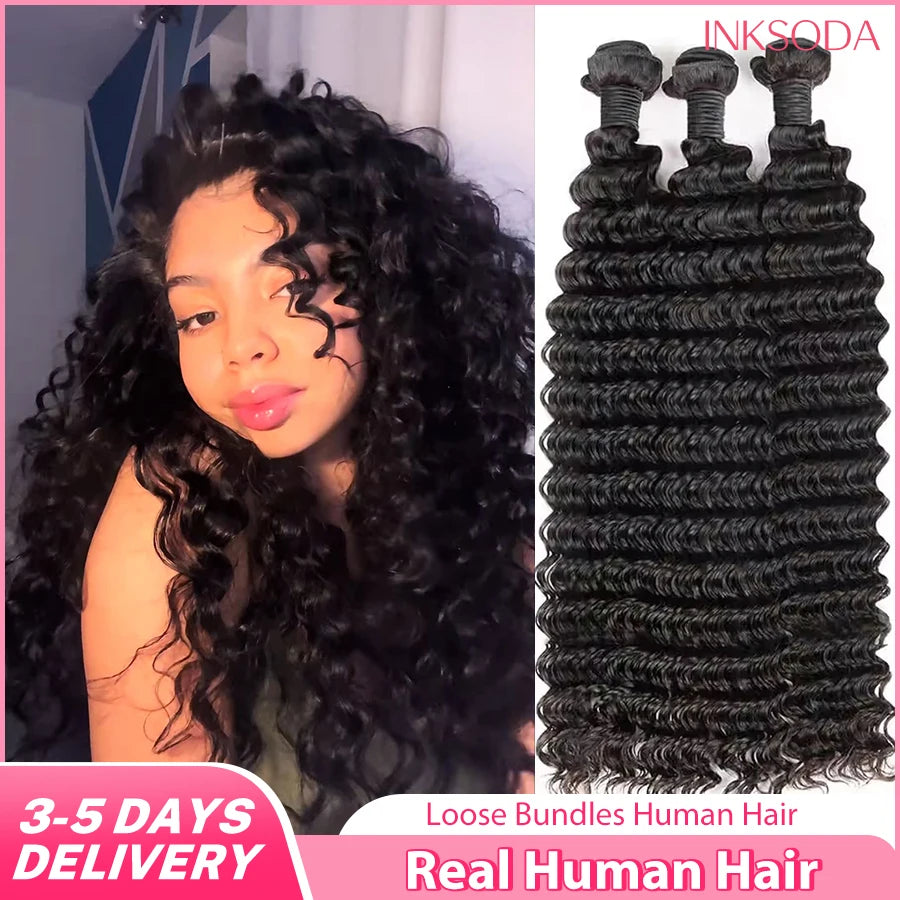 12a Natural Color Loose Deep Wave Human Hair Bundles Weaves Unprocessed Brazilian Weave 1 - Soft