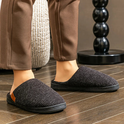 Winter Men S Slippers Memory Cotton Shoe Pad Tpr Large Sole Flat Bottom Anti Slip Warm Comfortable
