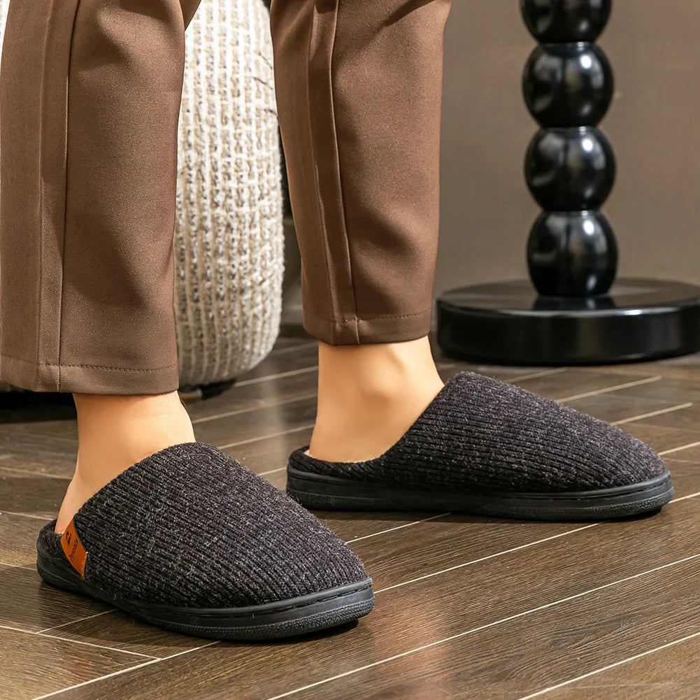 Winter Men S Slippers Memory Cotton Shoe Pad Tpr Large Sole Flat Bottom Anti Slip Warm Comfortable