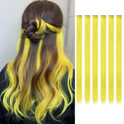 Clip Hair Extensions 6pcs Pack Colored Party Highlights 22 Inches Multi-Colors Straight Hair