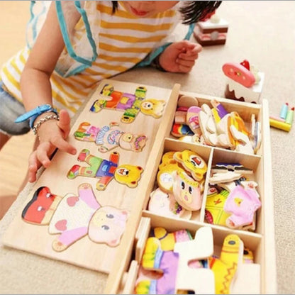 Wooden Bear Dress-Up Puzzle Toy for Kids