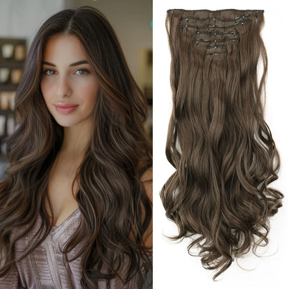 Clip-In Hair Extensions 7pcs 16 Clips Wavy Synthetic 24 Inch