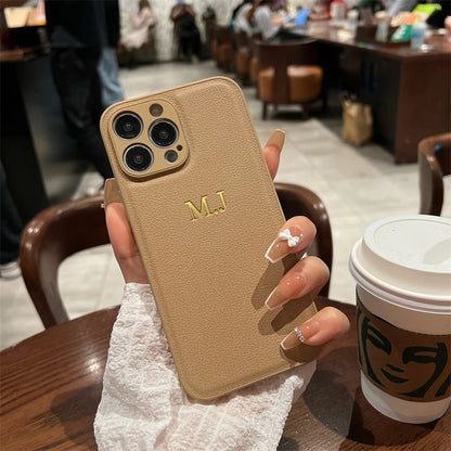 Personalised Customized Name Case Iphone 17 16 15 14 13 12 11 Pro Max Initials Letters Leather Cover
