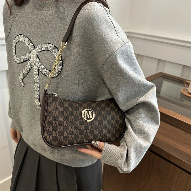 PU Leather Crossbody Bag with Gold Letter M – Women's Shoulder Handbag