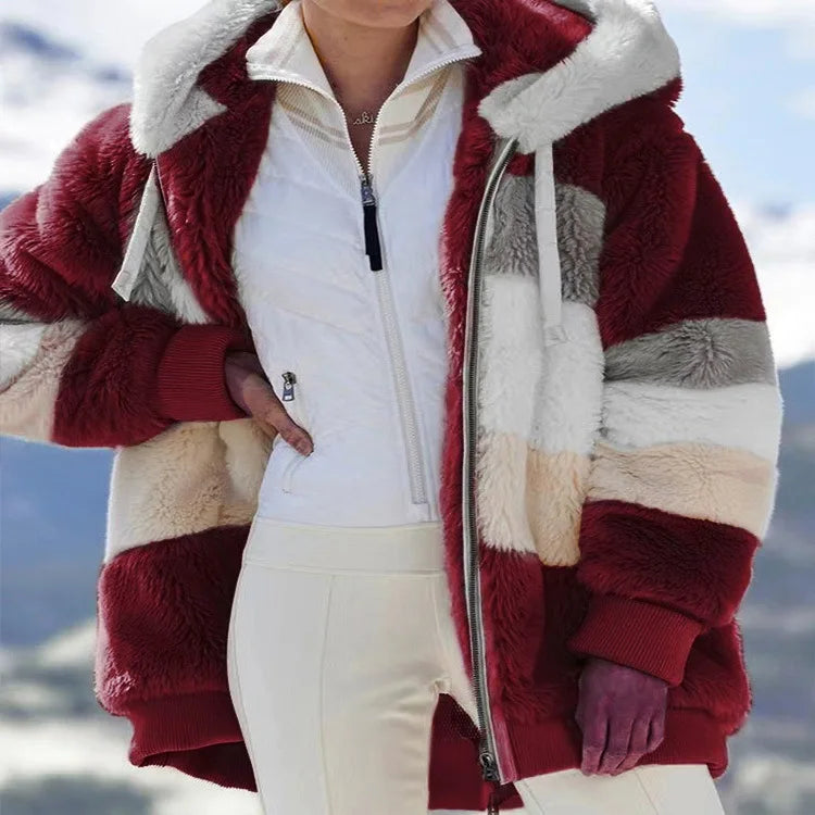 Women's Oversized Fluffy Fleece Hoodie Jacket – Warm Streetwear Coat