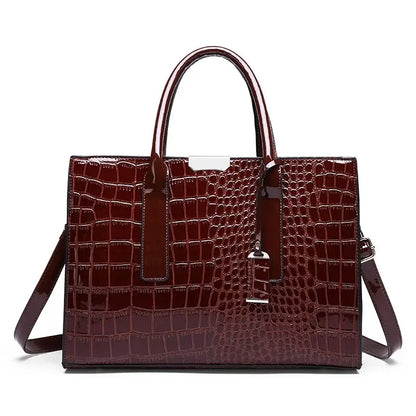 Crocodile Pattern Leather Tote Bag for Women – Large Capacity