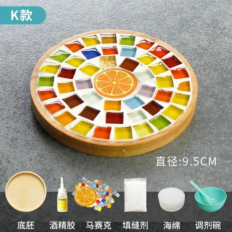 DIY Mosaic Coaster Kit – Handmade Bamboo Cup Mat with Glass Tiles